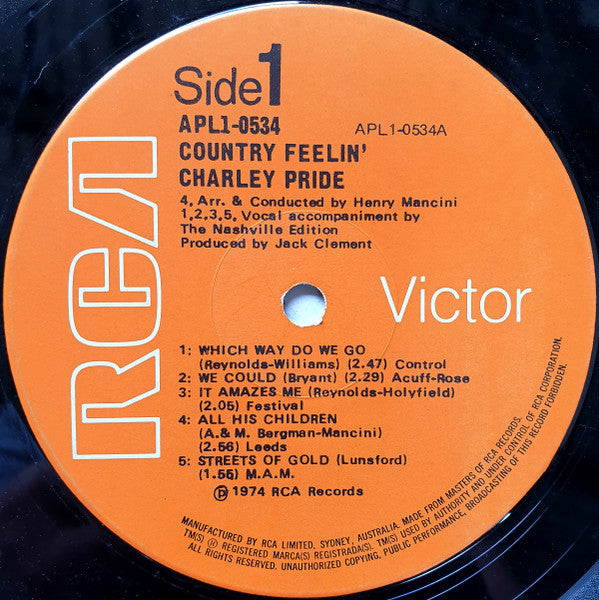 Charley Pride : Country Feelin' (LP, Album)