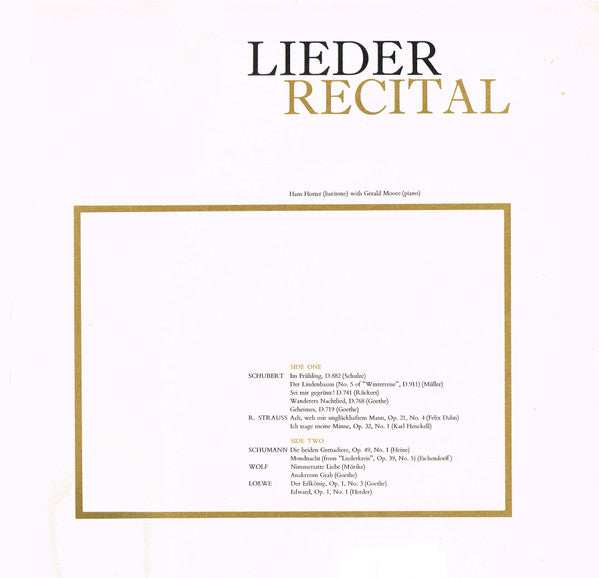 Schubert* / Strauss* / Schumann* / Wolf* / Loewe* / Hans Hotter With Gerald Moore : Lieder Recital (LP, Album, Mono, Club)
