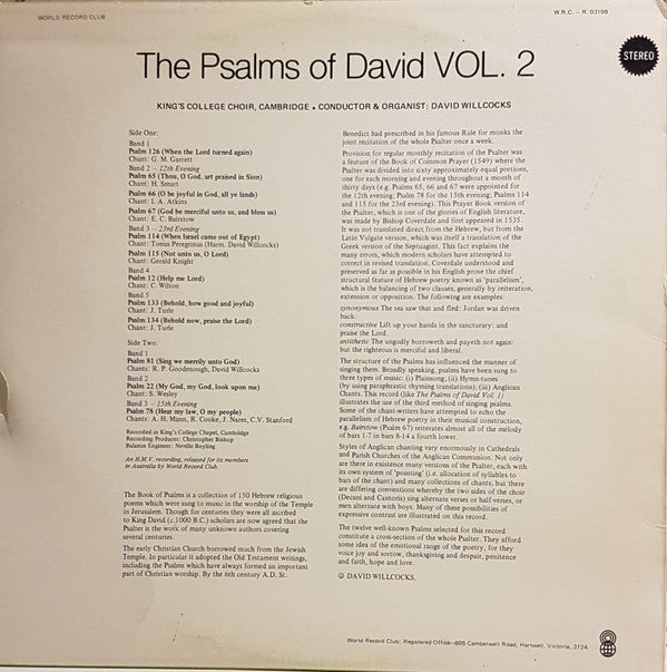 The King's College Choir Of Cambridge, David Willcocks : The Psalms Of David Vol. 2 (LP, Album, Club)