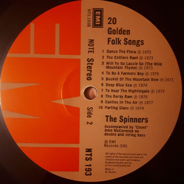 The Spinners : 20 Golden Folk Songs (LP, Comp)