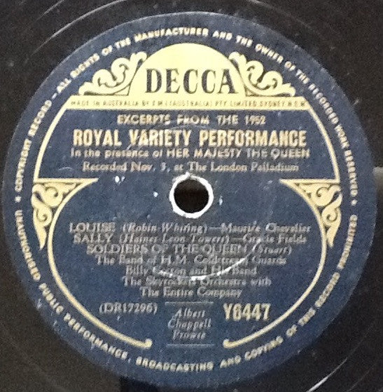 Various : Excerpts From The 1952 Royal Variety Performance	 (Shellac, 10")
