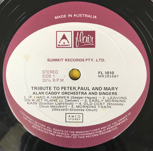 Alan Caddy Orchestra & Singers : Tribute To Peter, Paul & Mary (LP)