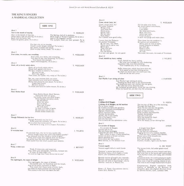 The King's Singers : Madrigal Collection (LP, Album, Club, RE)