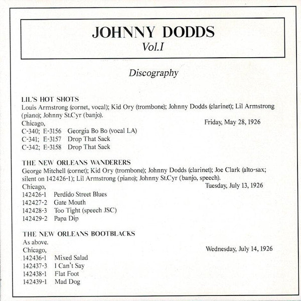 Johnny Dodds : Johnny Dodds Volume 1 (CD, Comp, Mono)