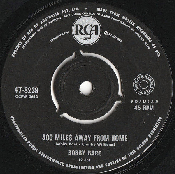 Bobby Bare : 500 Miles Away From Home (7", Single)