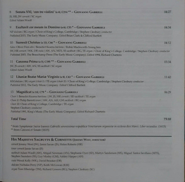 The King's College Choir Of Cambridge, Stephen Cleobury Conductor His Majestys Sagbutts And Cornetts : 1615: Gabrieli in Venice (Blu-ray, Blu-ray-A, Multichannel + SACD, Hybrid, M)