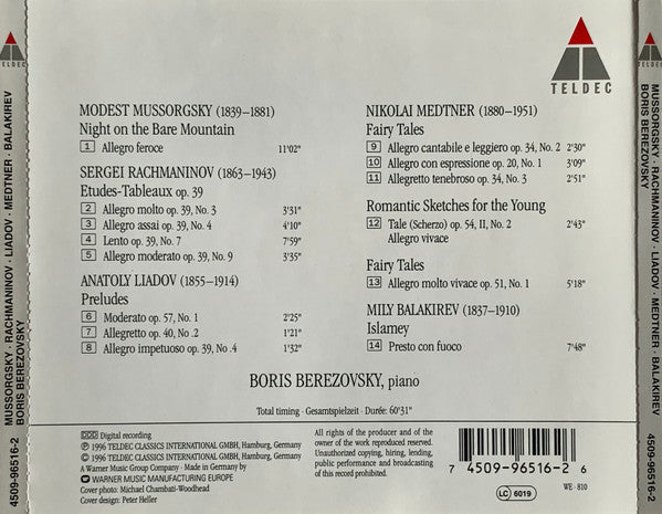 Boris Berezovsky, Modest Mussorgsky, Sergei Vasilyevich Rachmaninoff, Mily Balakirev, Nikolai Medtner, Anatoly Liadov : Untitled (CD, Album)