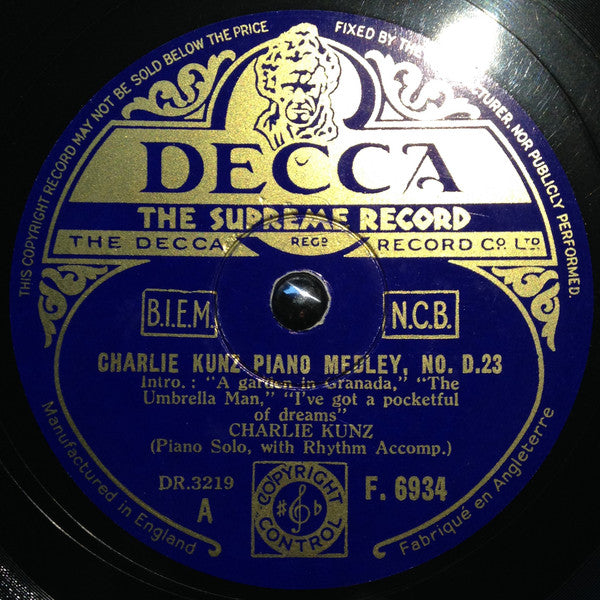 Charlie Kunz : Piano Medley, No. D. 23 (Shellac, 10", Mono)