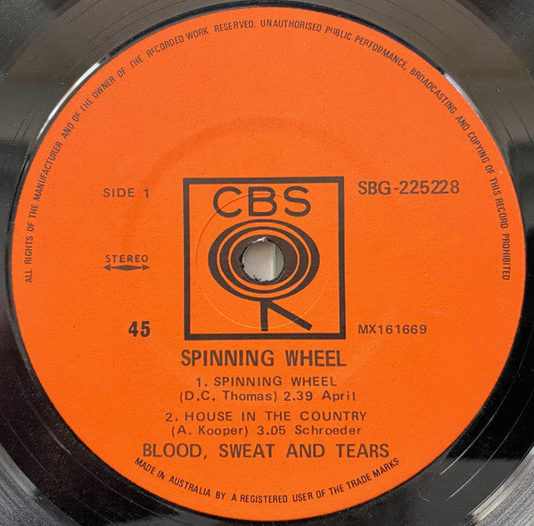 Blood, Sweat And Tears : Spinning Wheel (7", EP)