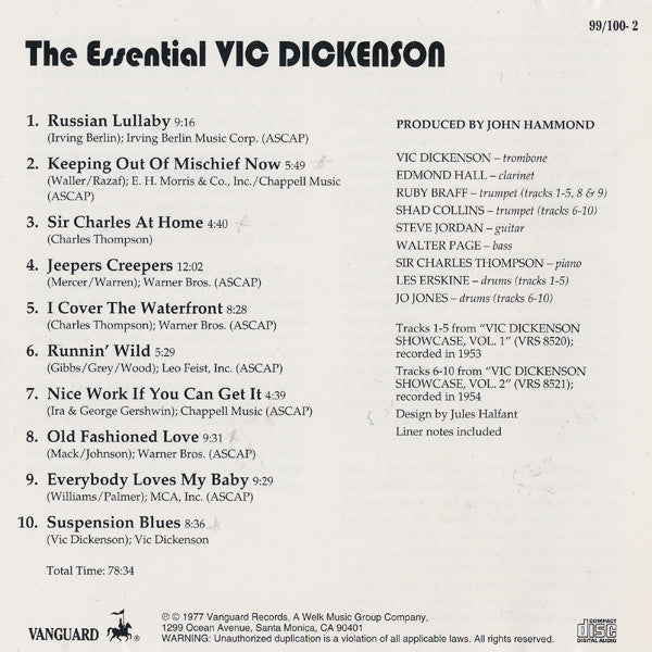 Vic Dickenson : The Essential Vic Dickenson (CD, Album, Comp, RE)
