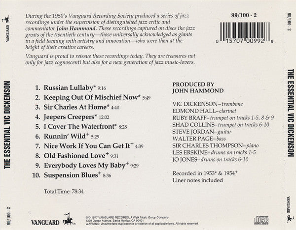Vic Dickenson : The Essential Vic Dickenson (CD, Album, Comp, RE)