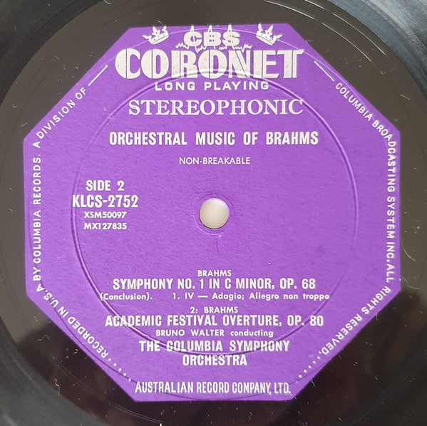 Brahms* - Bruno Walter Conducting The Columbia Symphony Orchestra : Symphony No. 1 (LP)