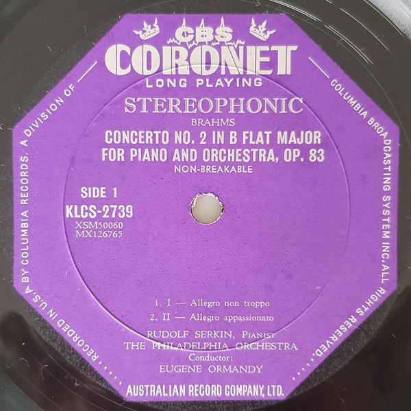 Rudolf Serkin - Johannes Brahms : The Philadelphia Orchestra / Eugene Ormandy : Piano Concerto No. 2 (LP)