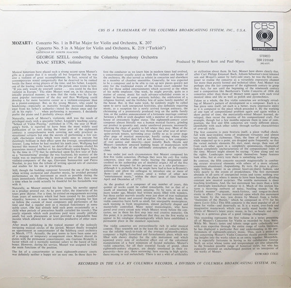 Mozart*, Isaac Stern, George Szell, The Columbia Symphony Orchestra* : Mozart Violin Concertos (LP)