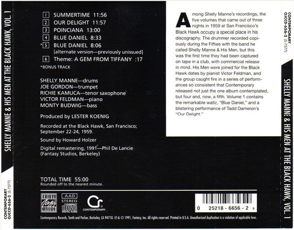 Shelly Manne & His Men : At The Black Hawk, Vol. 1 (CD, Album, RE, RM)