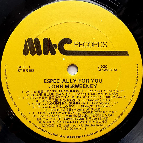 John McSweeney : Especially For You (LP, Album)