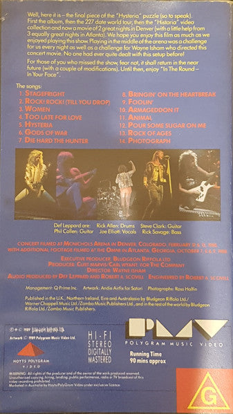 Def Leppard : In The Round In Your Face (VHS, PAL)