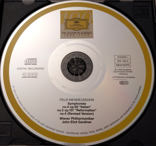 Mendelssohn*, John Eliot Gardiner, Wiener Philharmoniker : Symphonies No. 4 "Italian" ∙ Original And Revised Versions / No. 5 "Reformation" (CD, RE)