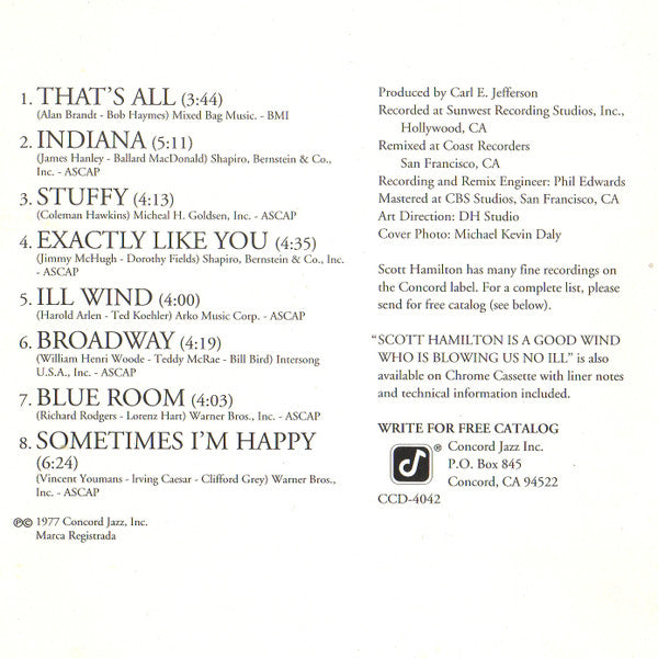 Scott Hamilton : Scott Hamilton Is A Good Wind Who Is Blowing Us No Ill (CD, Album)