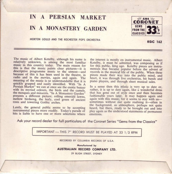 The Rochester Pops Orchestra* : In A Persian Market/In A Monastery Garden (7", Single)