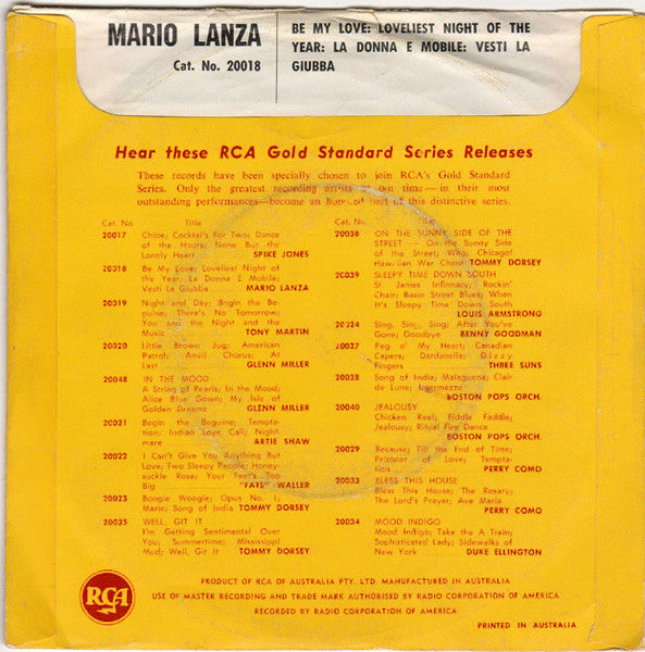 Mario Lanza : Mario Lanza (7", EP, Mono)