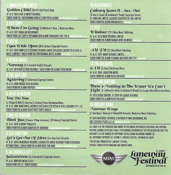 Various : Mini Presents Laneway Loves 2 (CD, Album, Comp)