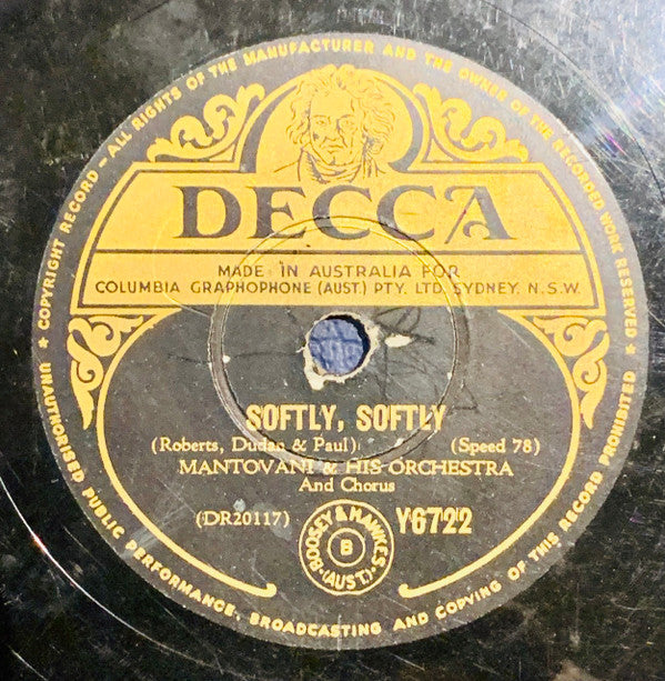 Mantovani And His Orchestra : Softly, Softly / Reviens (Come Back) (Shellac, 10")