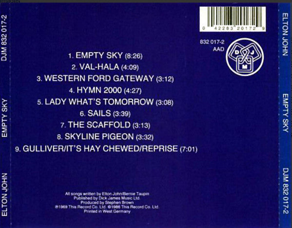 Elton John : Empty Sky (CD, Album, RE)