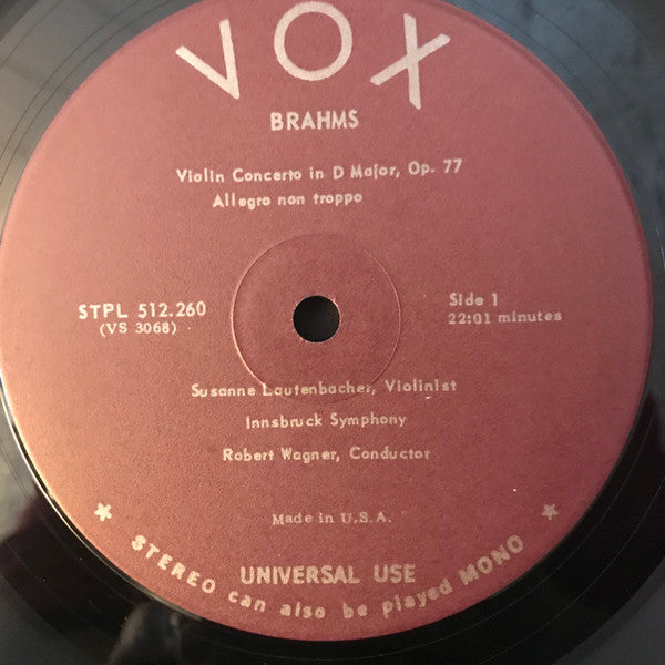 Johannes Brahms, Susanne Lautenbacher, Symphonieorchester Innsbruck, Robert Wagner (4) : Violin Concerto In D Major, Op.77 (LP, Album)