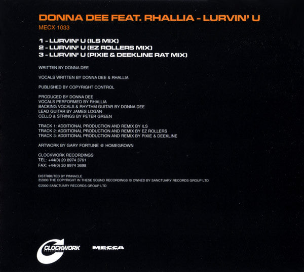 Donna Dee Feat. Rhallia* : Lurvin' U (CD, Single, CD1)