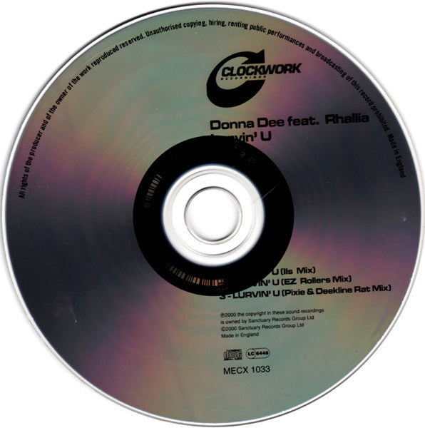 Donna Dee Feat. Rhallia* : Lurvin' U (CD, Single, CD1)