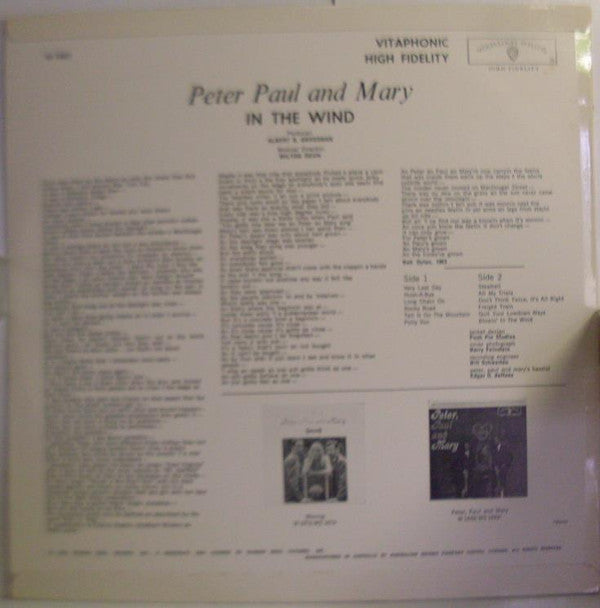 Peter, Paul & Mary : In The Wind (LP, Album, Mono, RP, Gol)