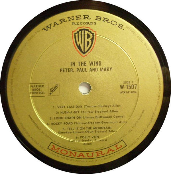 Peter, Paul & Mary : In The Wind (LP, Album, Mono, RP, Gol)