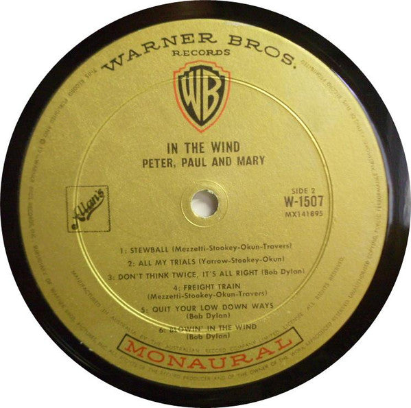 Peter, Paul & Mary : In The Wind (LP, Album, Mono, RP, Gol)