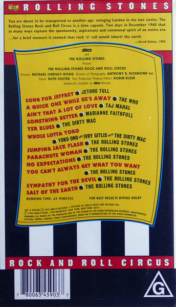 The Rolling Stones : The Rolling Stones Rock And Roll Circus (VHS, PAL)