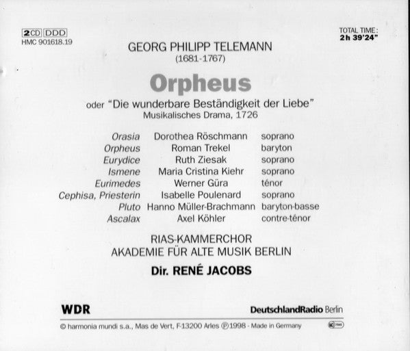 G.P. Telemann* - Roman Trekel, Dorothea Röschmann, Ruth Ziesak, Werner Güra, RIAS-Kammerchor, Akademie Für Alte Musik Berlin, René Jacobs : Orpheus (2xCD, Album + Box, Sli)