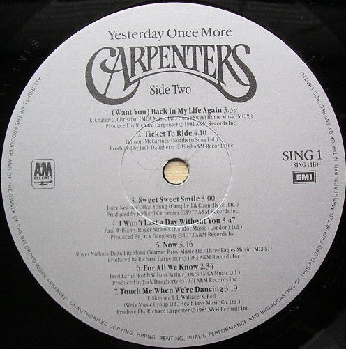 Carpenters : Yesterday Once More (2xLP, Comp)