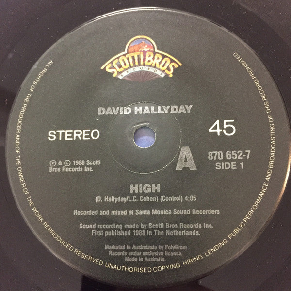 David Hallyday : High (7", Single)