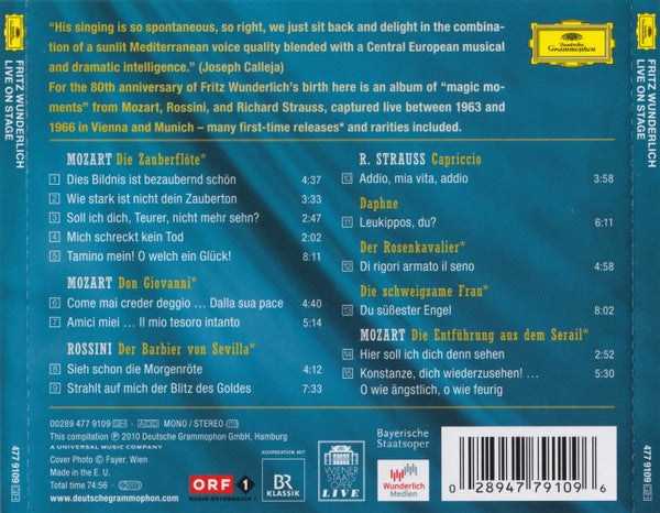 Fritz Wunderlich : Live On Stage (CD, Comp, Mono, RM)