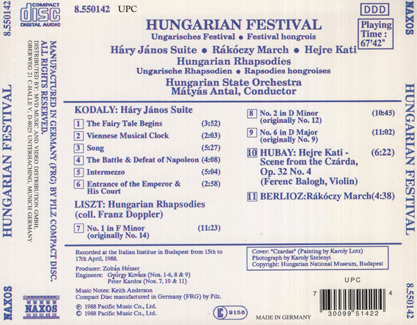 Hungarian State Orchestra, Mátyás Antal : Hungarian Festival (CD, Album)