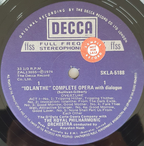Gilbert & Sullivan - D'Oyly Carte Opera Company, The Royal Philharmonic Orchestra*, Royston Nash : Iolanthe (Complete Opera With Dialogue) (2xLP, Album, Gat)