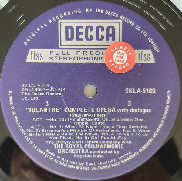 Gilbert & Sullivan - D'Oyly Carte Opera Company, The Royal Philharmonic Orchestra*, Royston Nash : Iolanthe (Complete Opera With Dialogue) (2xLP, Album, Gat)
