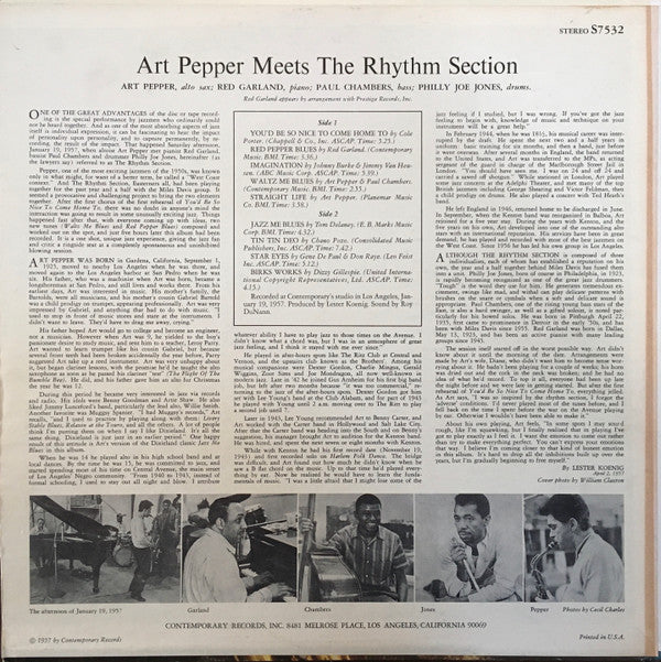 Art Pepper : Art Pepper Meets The Rhythm Section (LP, Album)