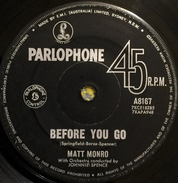 Matt Monro : Before You Go (7", Single)
