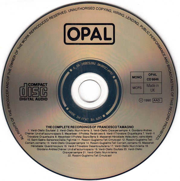 Francesco Tamagno : The Complete Recordings And Three Unpublished Recordings (CD, Album, Mono)