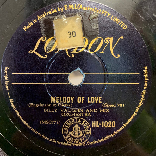 Billy Vaughn And His Orchestra : Melody Of Love / Joy Ride (Shellac, 10")