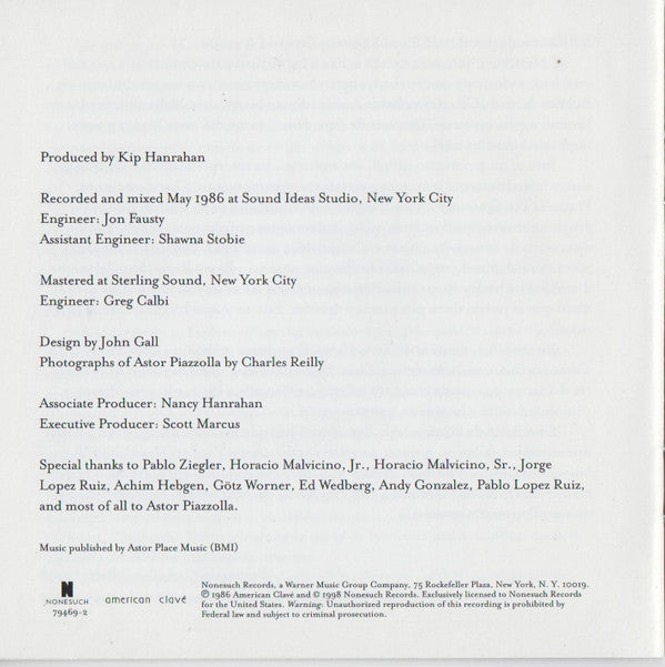 Astor Piazzolla : Tango: Zero Hour (CD, Album, RE)