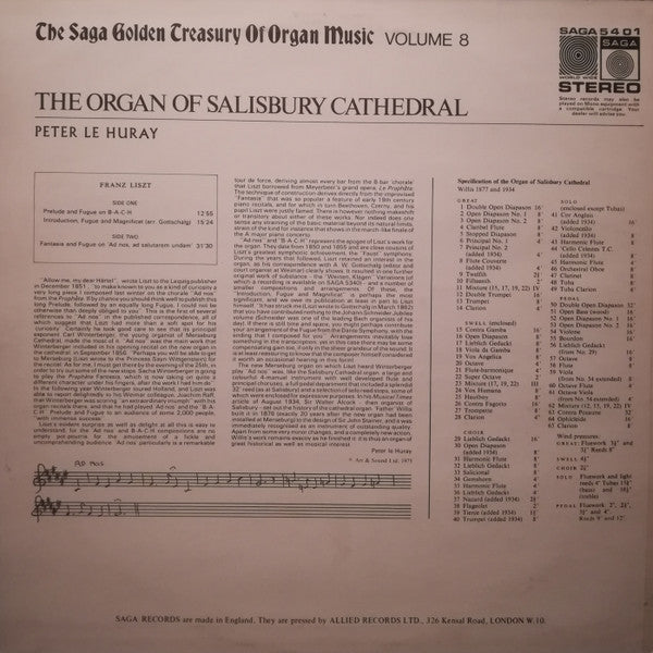 Liszt* / Peter Le Huray : The Organ Of Salisbury Cathedral  (LP)