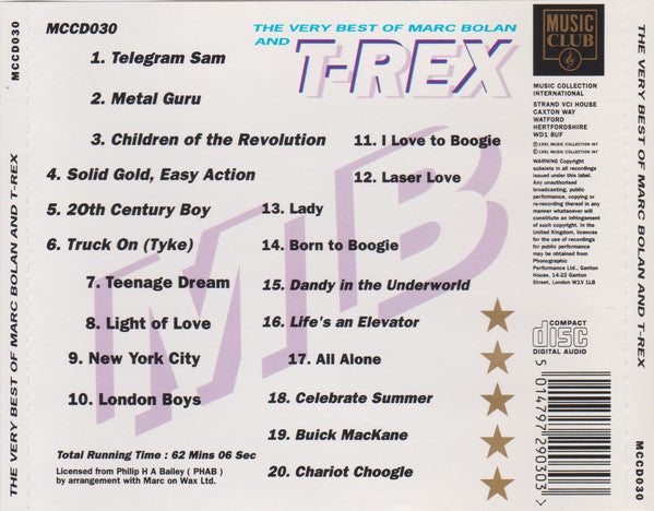 Marc Bolan And T-Rex* : The Very Best Of Marc Bolan And T-Rex (CD, Comp, May)