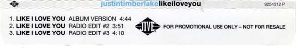 Justin Timberlake : Like I Love You (CD, Single, Promo)